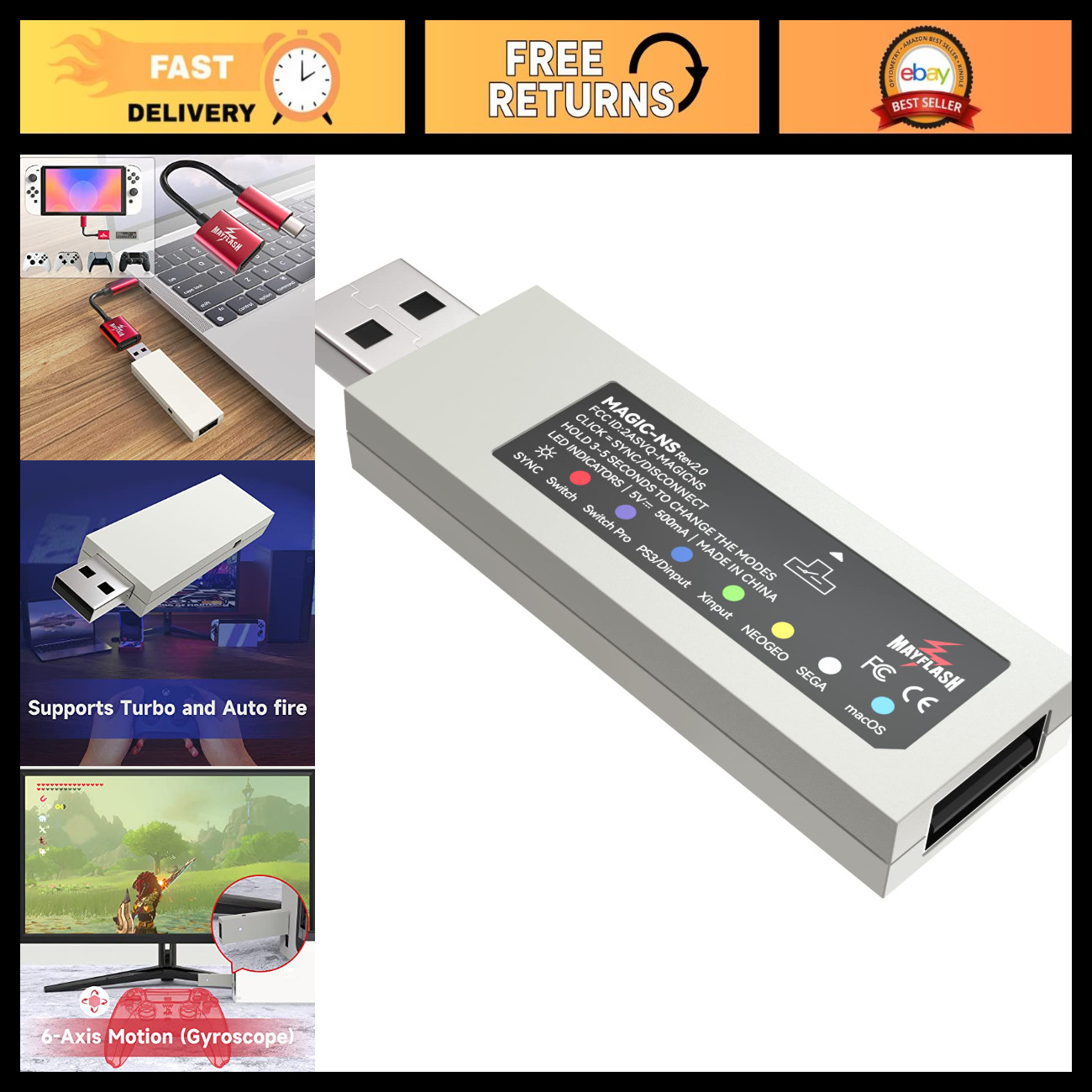 Wireless Bluetooth USB Adapter for Switch, PS4, PS5, Xbox, Raspberry Pi - Magic