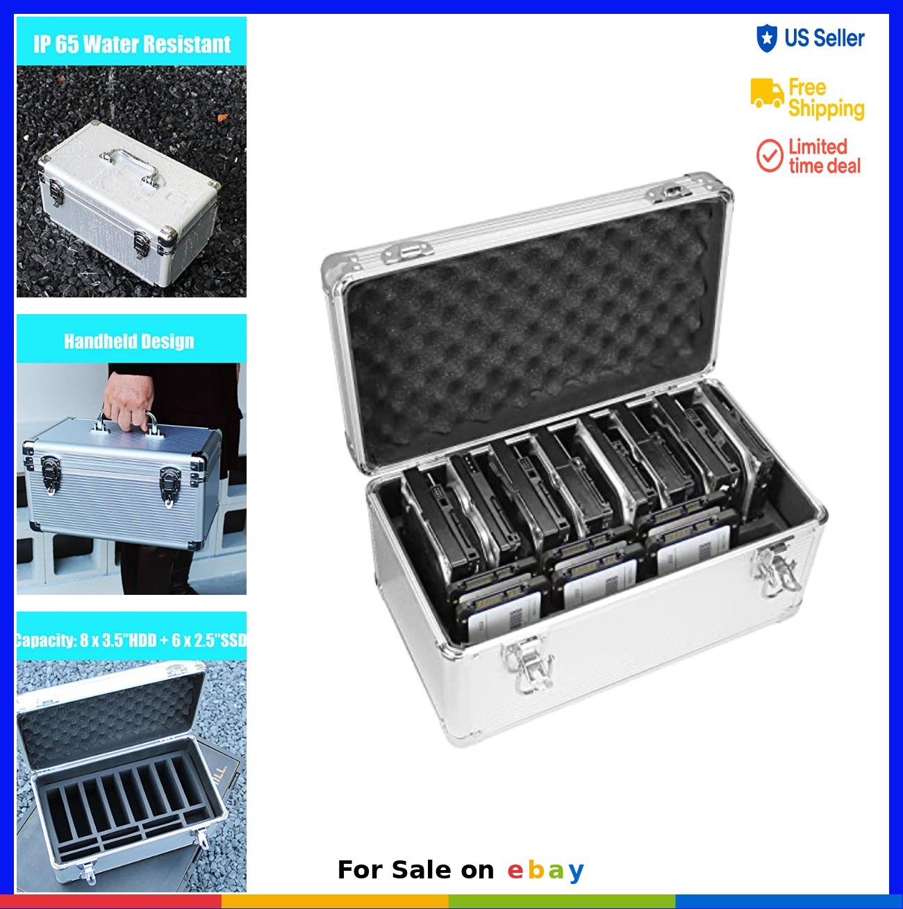 Hard Drive Case 14 Slot 2.5 3.5 Inch HDD IP65 Water Resistant Aluminum Carry