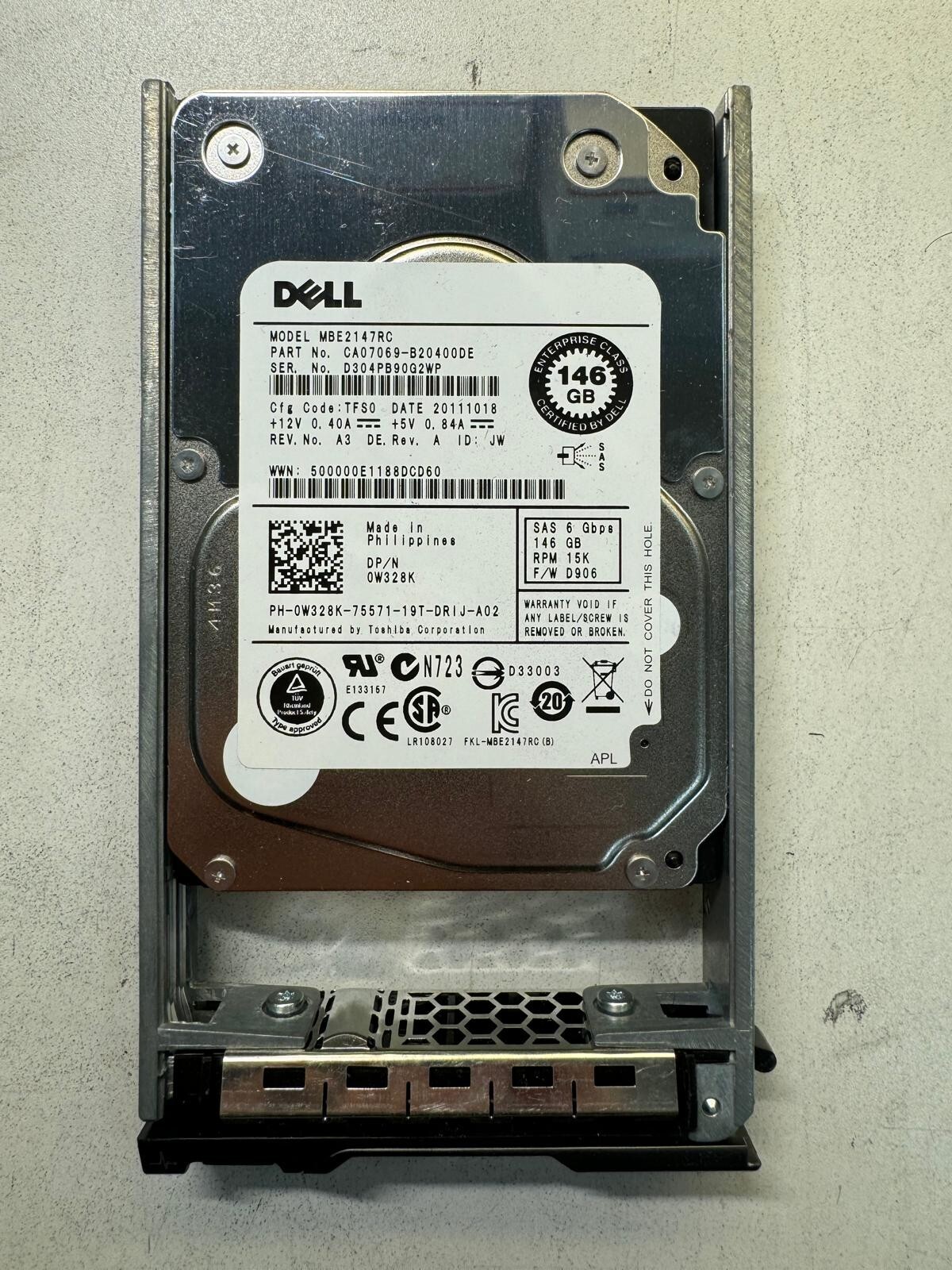 DELL MBE2147RC CA07069-B20400DE 0W328K 146GB 15KRPM 16MBCACHE 6Gb/s SAS 2.5" HDD