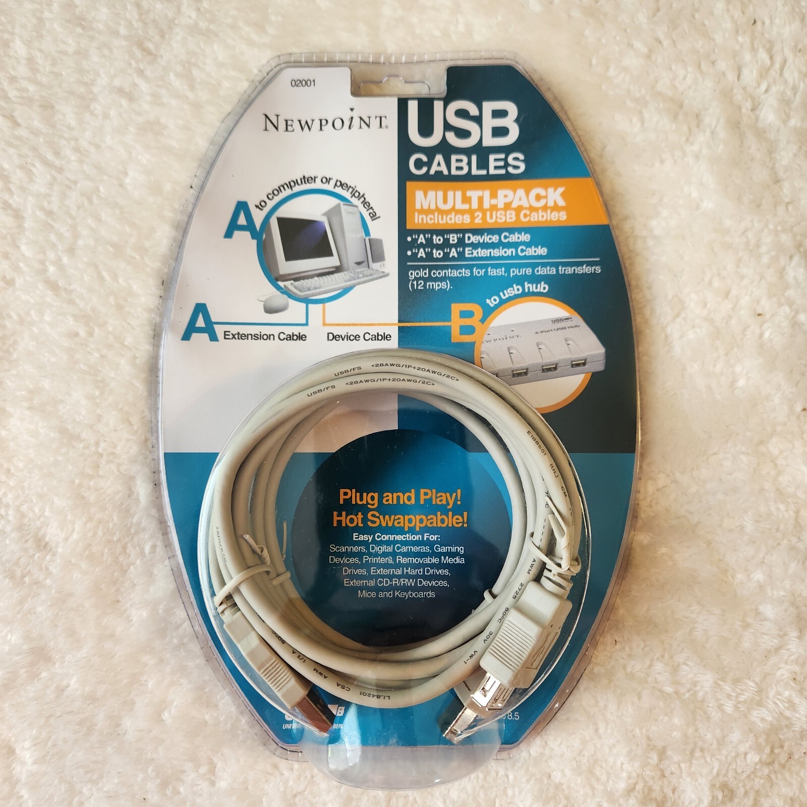 Newpoint USB Cables Multipack Includes 2 USB Cables A to B & A to A Device Cable