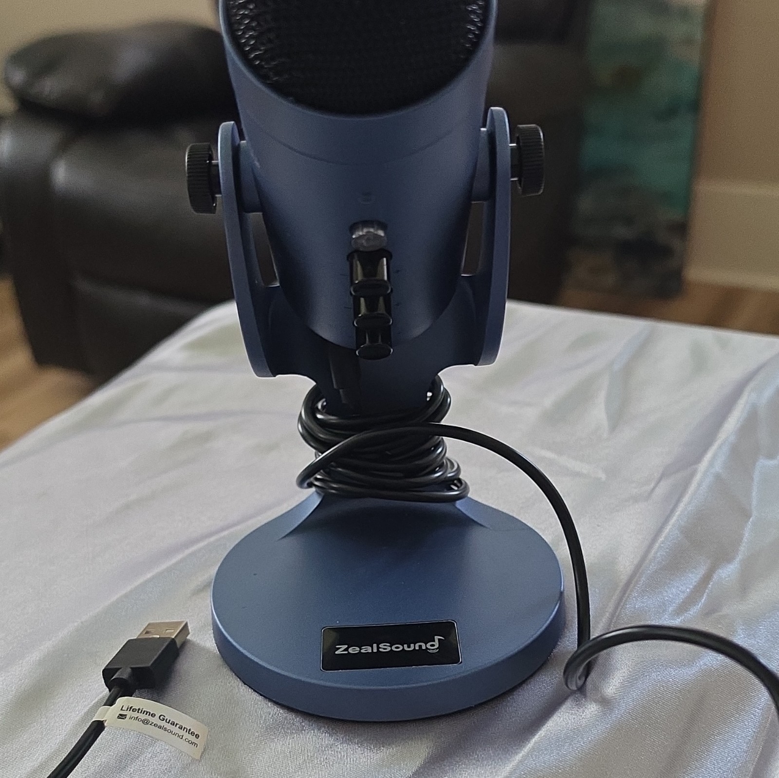 ZealSound Blue USB Wired Desktop Microphone w/ Stand, Mute Switch & Gain