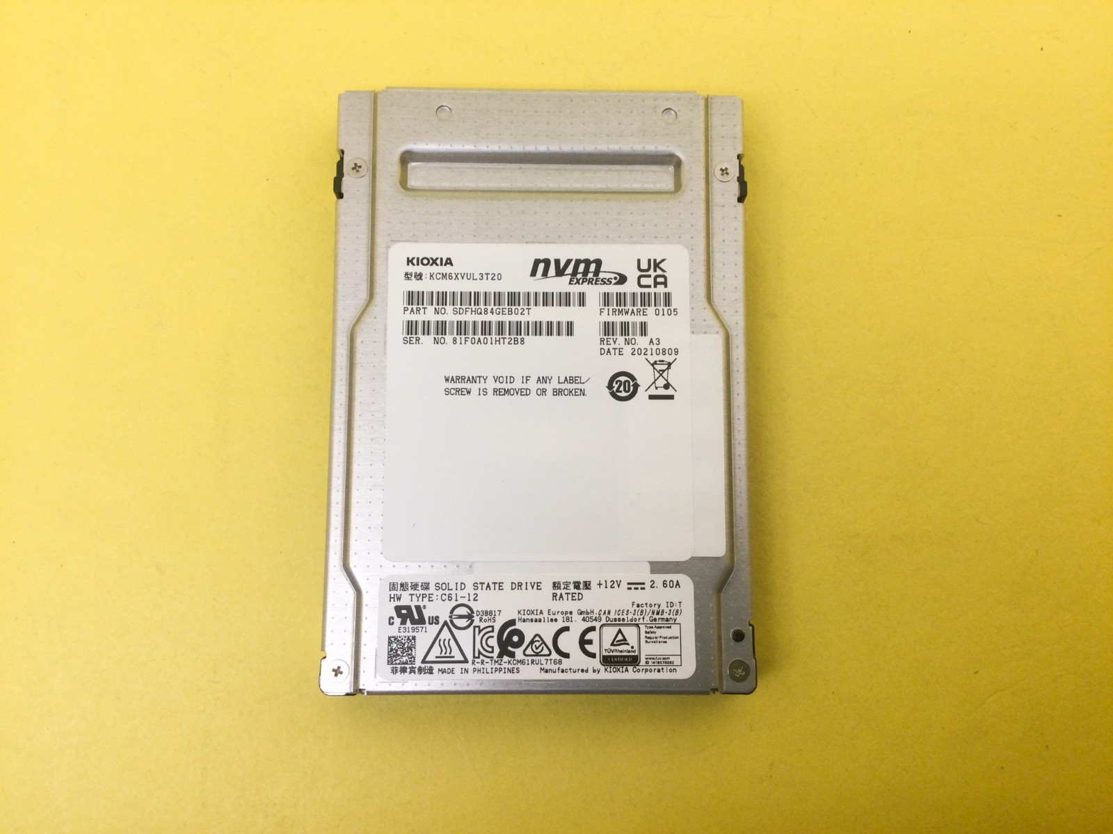 KIOXIA CM6-R 3.2TB NVMe PCIe 4.0 x4 U.3 2.5'' SSD KCM6XVUL3T20