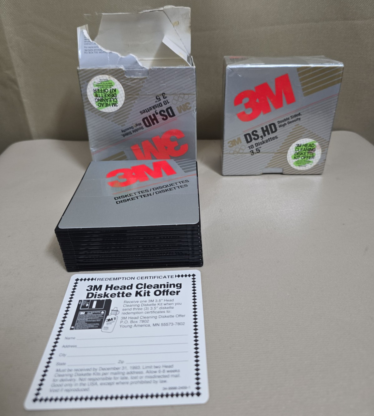 VTG 3M DS HD 3.5" Computer Diskettes 20 Floppy Disks (2 Box of 10 1 is Open) NEW