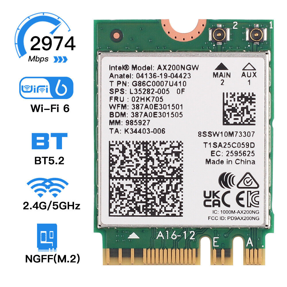 50PCS Wifi 6 AX200 Bluetooth Card Dual Band 3000Mbps 802.11ax Network Card forPC