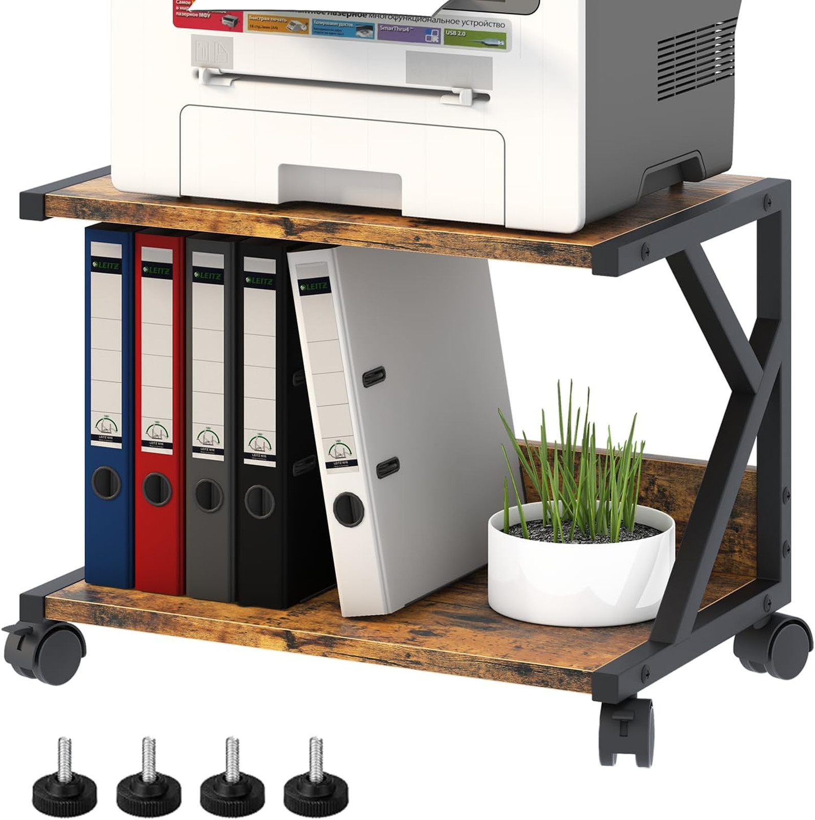 Desktop Printer Stand Wood Storage Shelves Under Desk Organizer for Fax Scanner