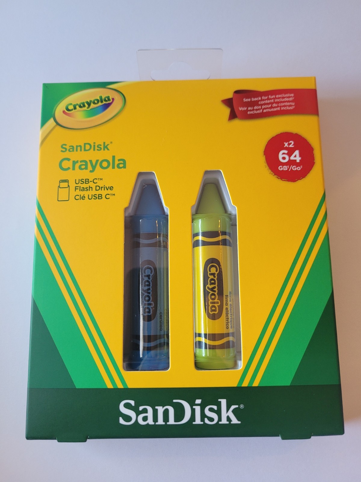 New Sandisk Crayola 64GB  USB-C Flash Drive, 2PK Cerulean Blue & Electric Lime