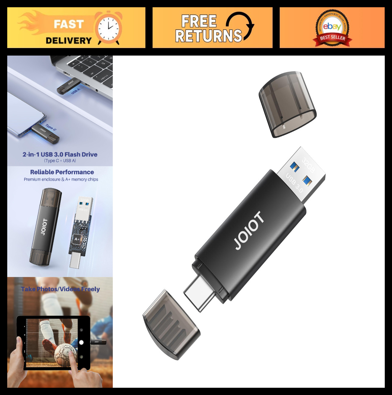 32GB Dual USB C Flash Drive - 2-in-1 Portable Thumb Drive for Smartphone, Tablet