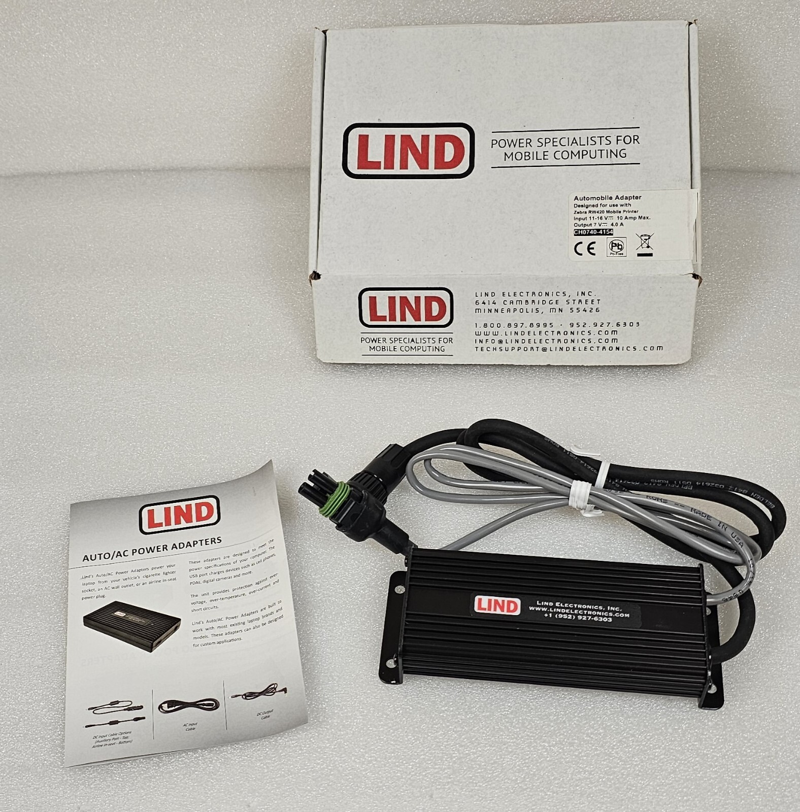 LIND CH07-4154 Car Adapter Power Supply Charger For Zebra RW420 Mobile Printer