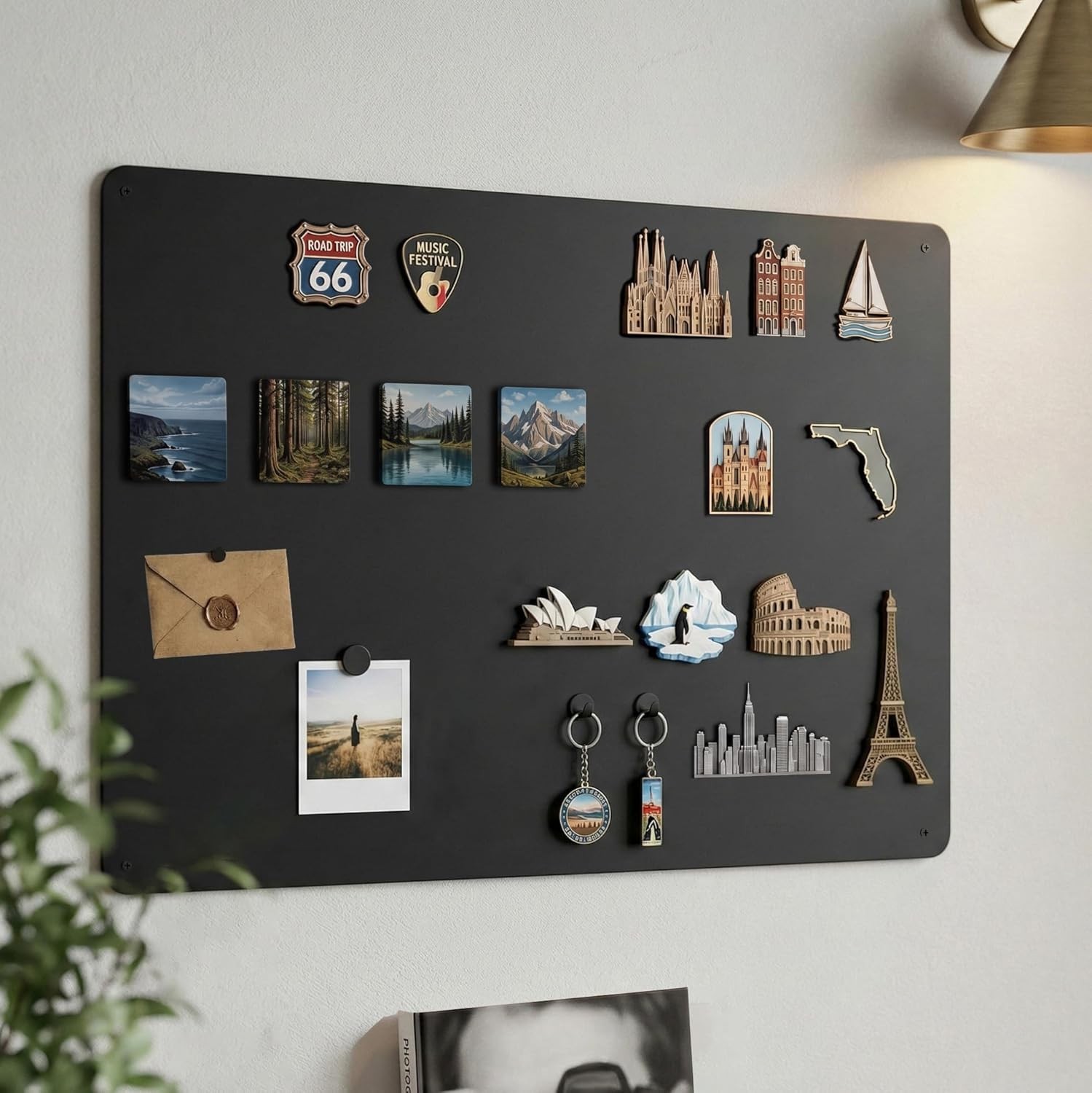 Magnetic Board Wall Mount 23.6 x 15.7 Black Metal Display LYZZXI Travel Souvenir