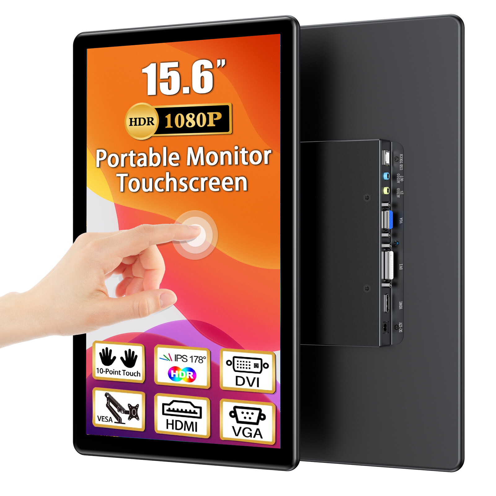 UPERFECT 15.6" Touch Screen  Portable Monitor 1920*1080 with VGA HDMI USB & VESA