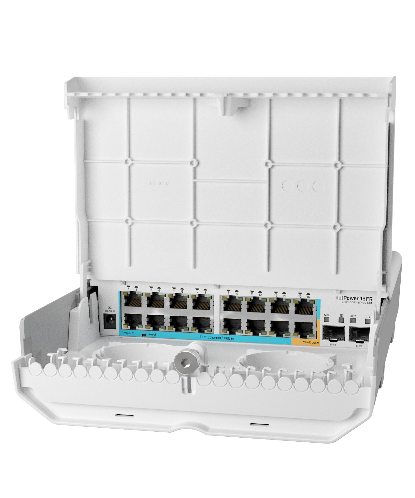 MikroTik netPower 15FR outdoor 18 port switch with 15 reverse PoE ports and SFP
