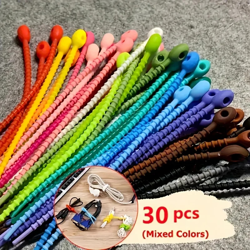 Silicone Reusable Cable Organizer Storage Tie Wire Management Zipper Clip