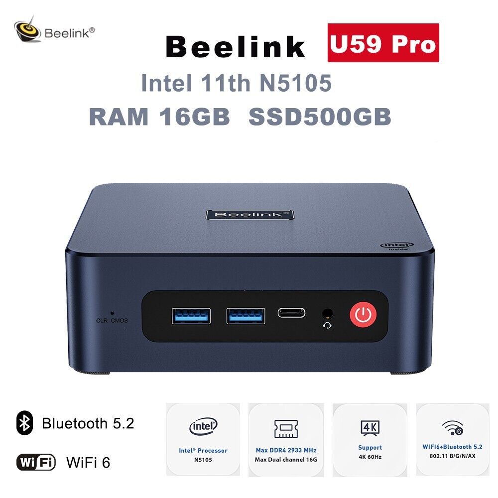 Beelink U59 Pro Intel 11th N5105 gaming office home mini pc 16GB 500GB WiFi6 pc
