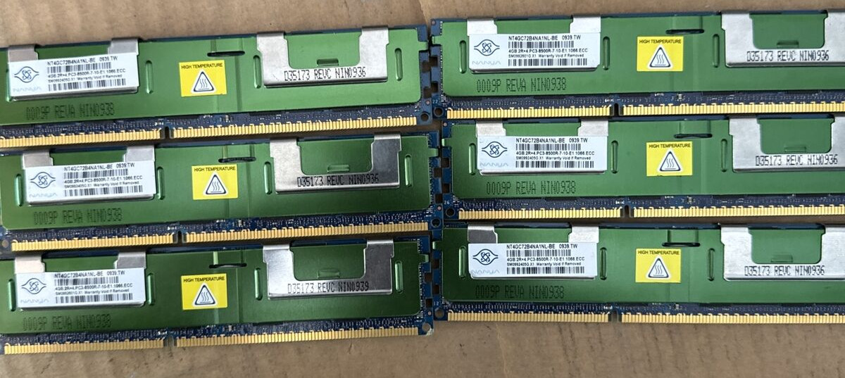 Lot of 6 Nanya 24GB (6x4GB) 2Rx4 PC3 8500R Memory Chip Set