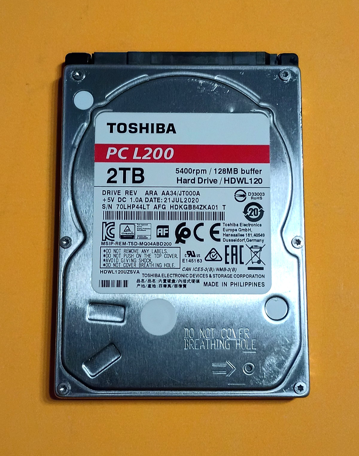 2TB 2000GB TOSHIBA PC L200 HDWL120 2.5" Hard Drive - [4,306 Hours] Low Hours✅