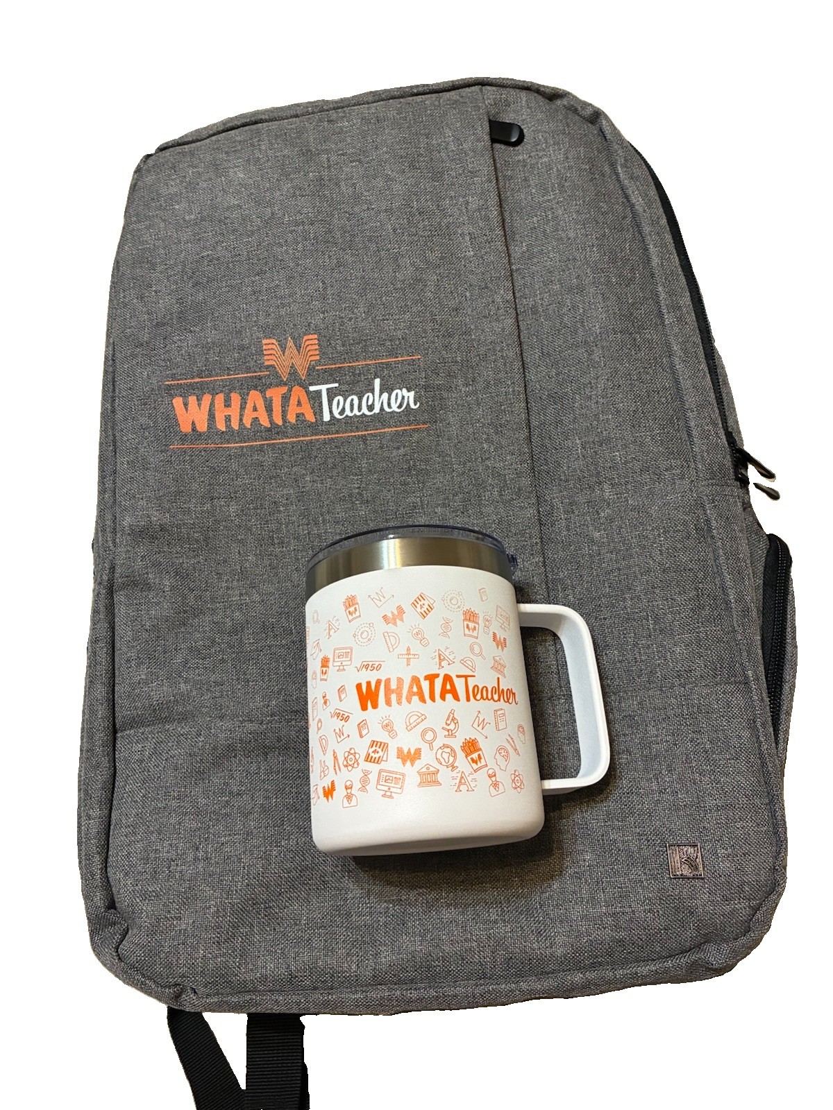 Brand new WHATA Teacher Backpack Bag  and WHATA Teacher stainless cup . 