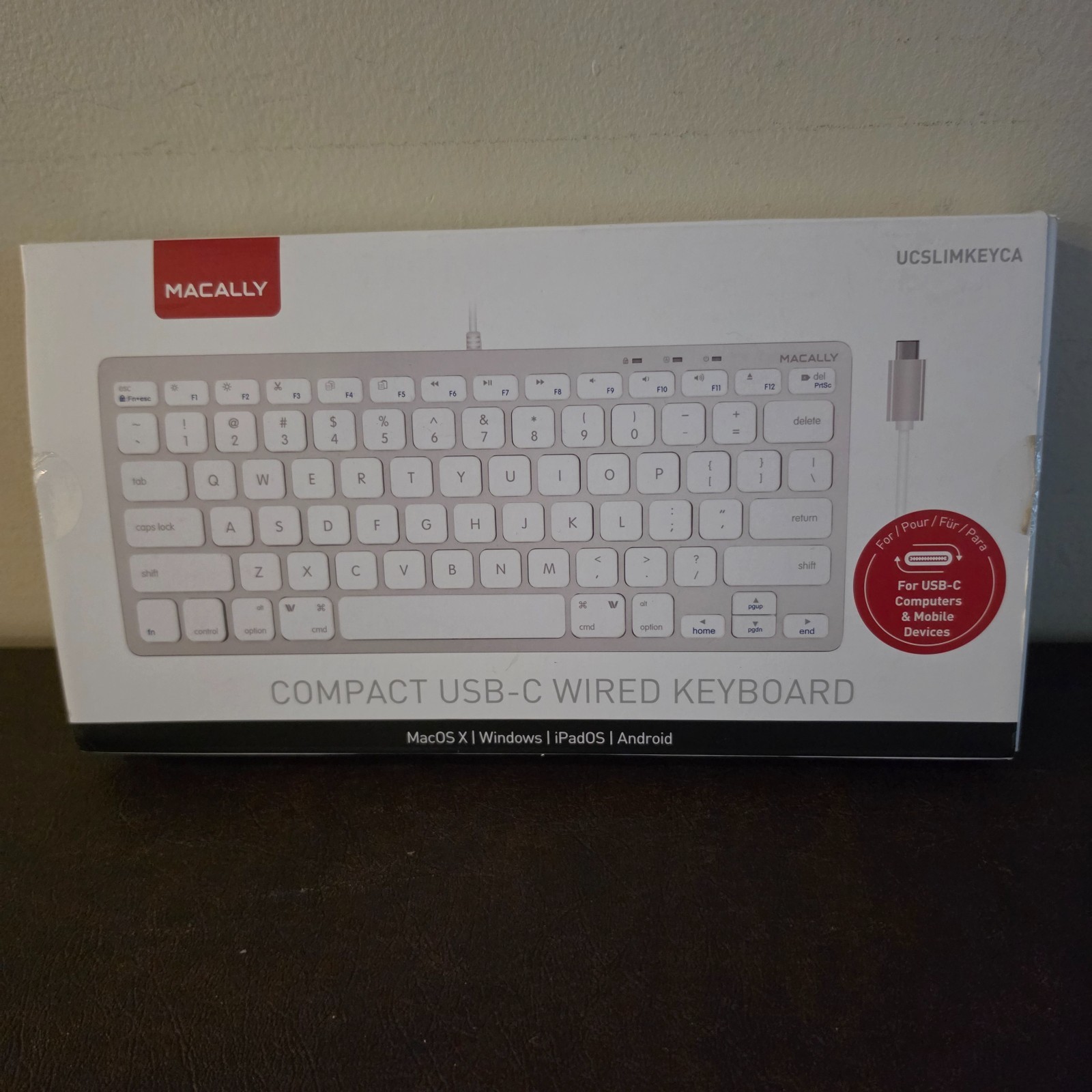 Macally Compact USB-C Wired Keyboard (New/Open) 