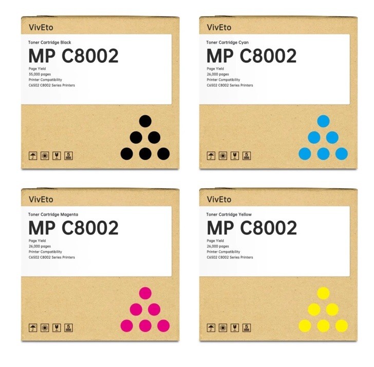 VivEto MP C8002 Toner Cartridge Set CMYK 4-Pack Ricoh C6502 C8002 NEW