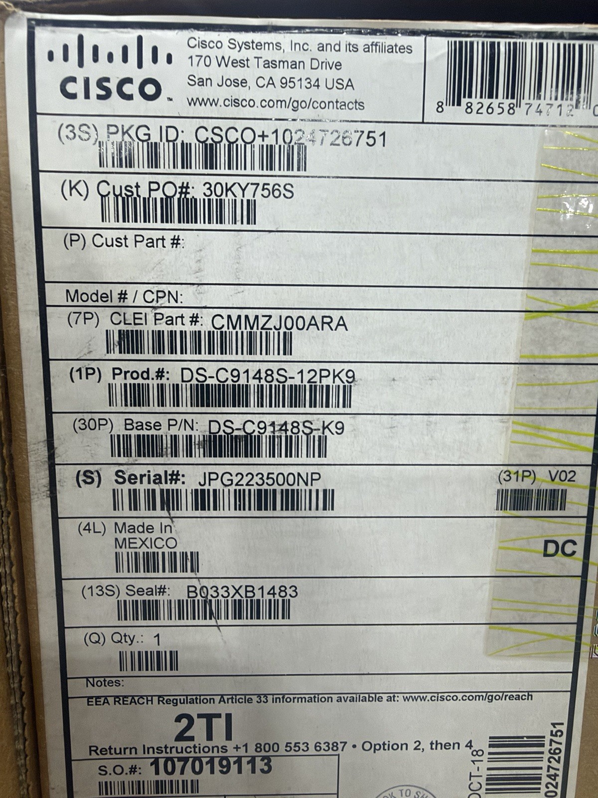 New Open Box Cisco MDS DS-C9148S-K9 V02 Multilayer Fabric Switch - 12 Port