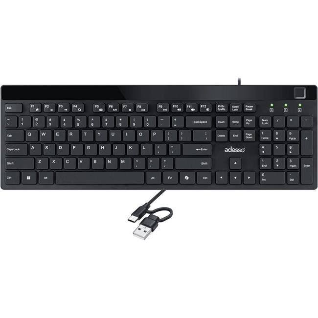 Wired USB Low Profile Desktop Keyboard with Built-in Fingerprint Reader Black