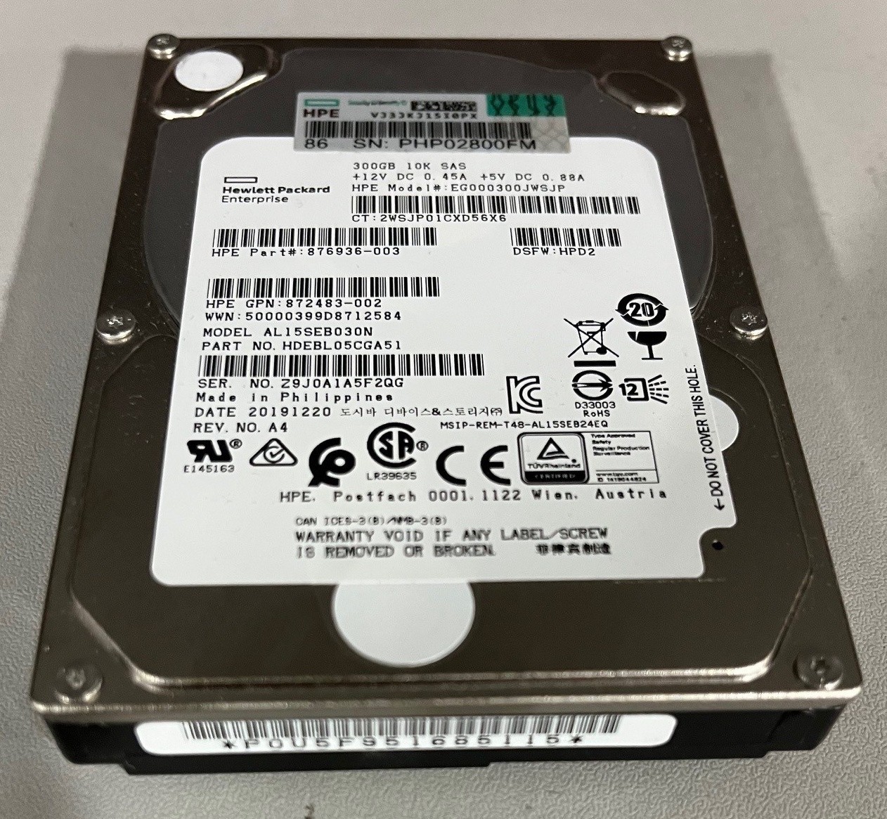 876936-003 HP 300GB 10K 12G SAS SFF HDD (Raw Drive Only - No Tray/Bracket)
