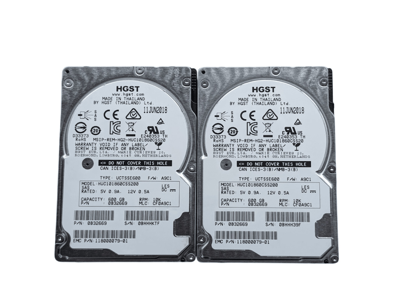 LOT OF 2 HGST 600GB 10K 2.5" SAS 12Gb/s Server HDD HUC101860CSS200 Open Box