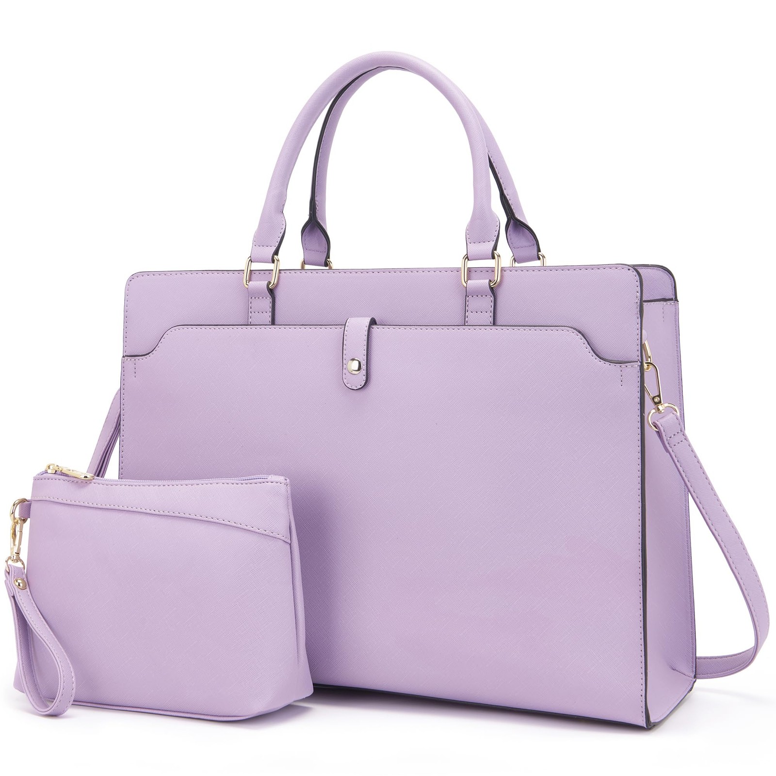 15.6" Vegan Leather Laptop Bag for Women Lightweight Water-Resistant Purple