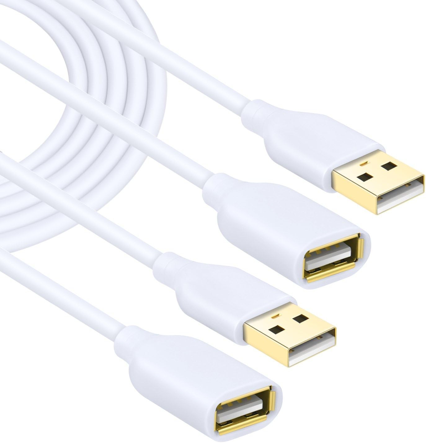 White Usb Extension Cable 2pack Usb 2.0 10ft/3m Usb Type A Male To A Female Usb