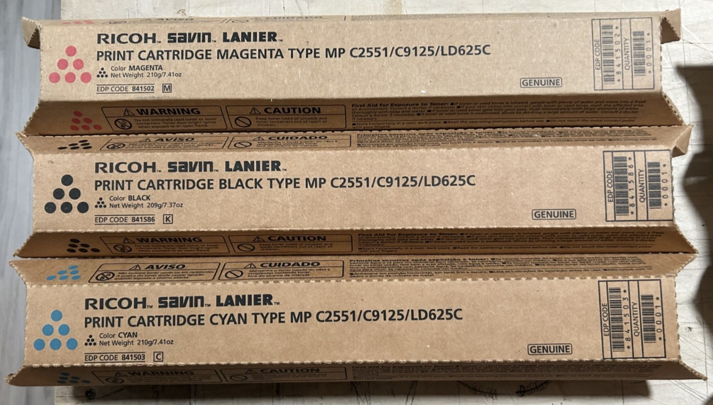Set (3) Ricoh Savin Lanier Cartridge MP C2551/C9125/LD625C Magenta Cyan Yellow
