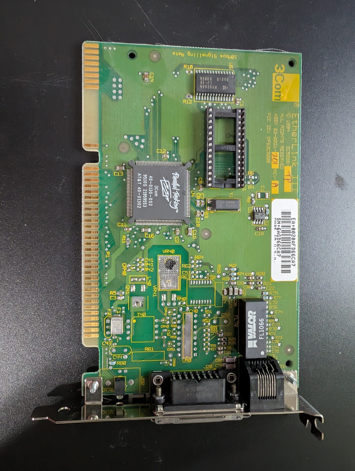 Vintage 3Com EtherLink III 3C509-TP ISA 16-bit Ethernet Card RJ45 AUI 10BaseT