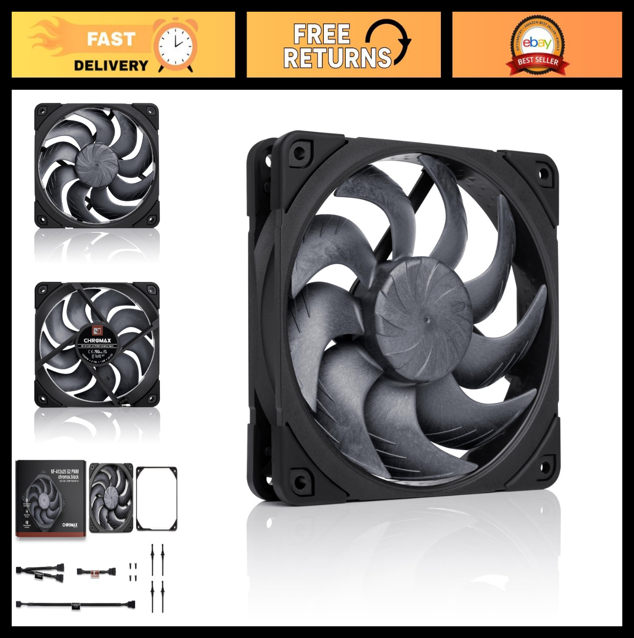 Premium 120mm Quiet PWM PC Fan - High Airflow, Low Noise, Black Cooling Solution