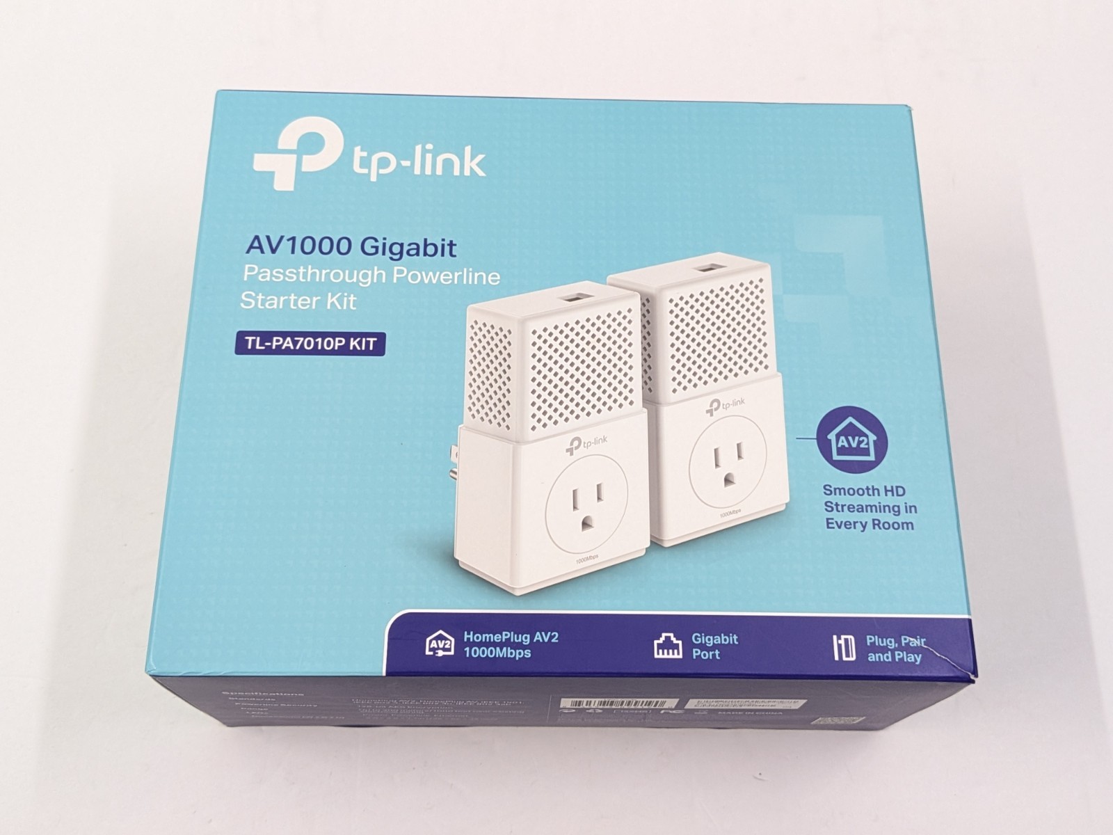 NEW TP-Link AV1000 2-port Gigabit Passthrough Powerline Starter Kit TL-PA7010P
