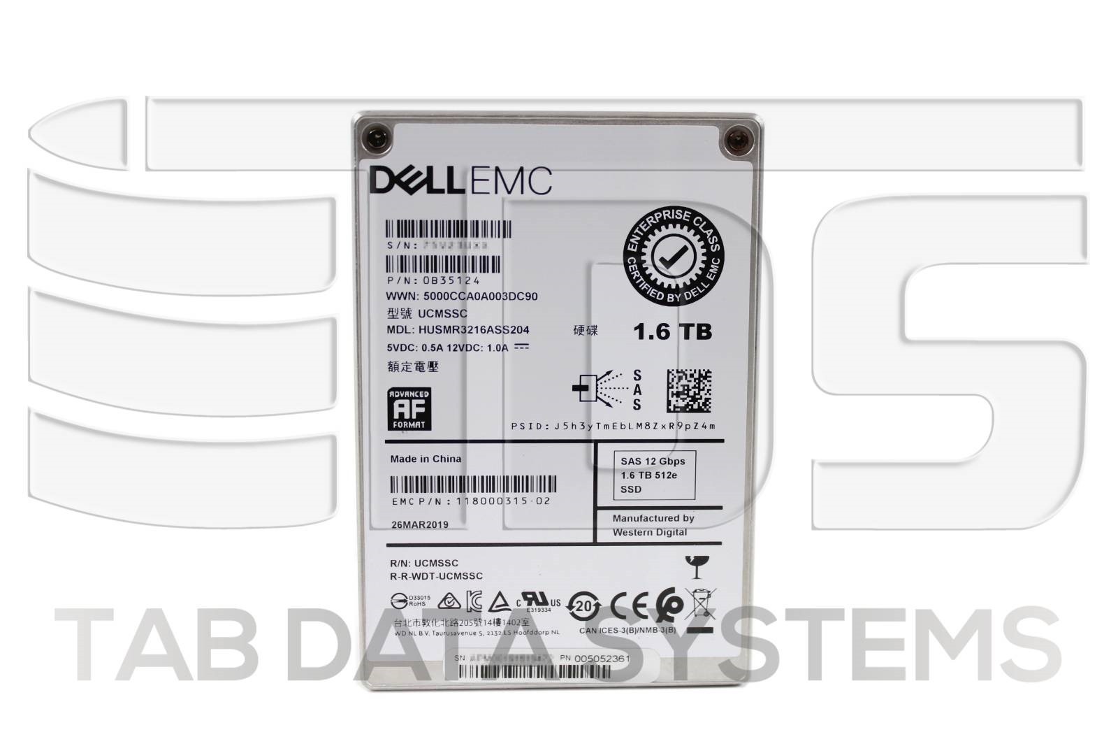 EMC Isilon 005052361 1.6TB 2.5" 6Gbps SAS SSD for F800 Node 118000315-02