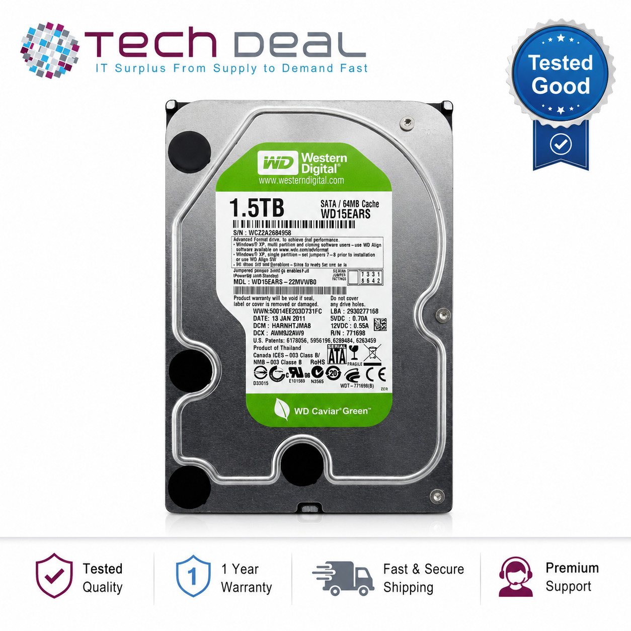 Western Digital WD 3.5" WD15EARS 1.5TB SATA III 6Gbps HDD WD15EARS-22MVWB0