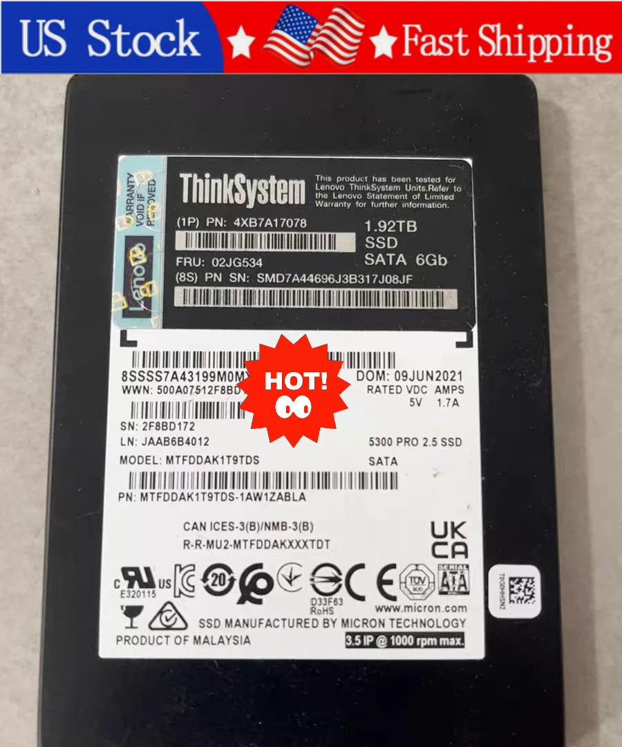 New Lenovo 02JG534 4XB7A17078 1.92TB SATA 2.5" 6Gb Hot Swap SSD ThinkSystem