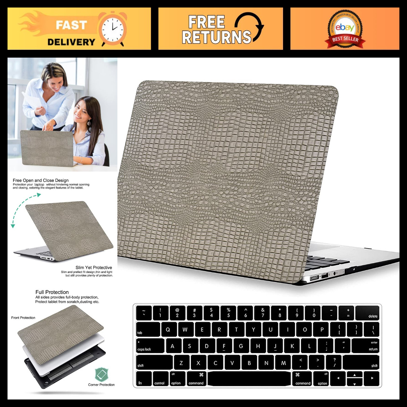 Crocodile Texture MacBook Pro 13" Case M2/M1 (2016-2026) - Silver Protective Cov