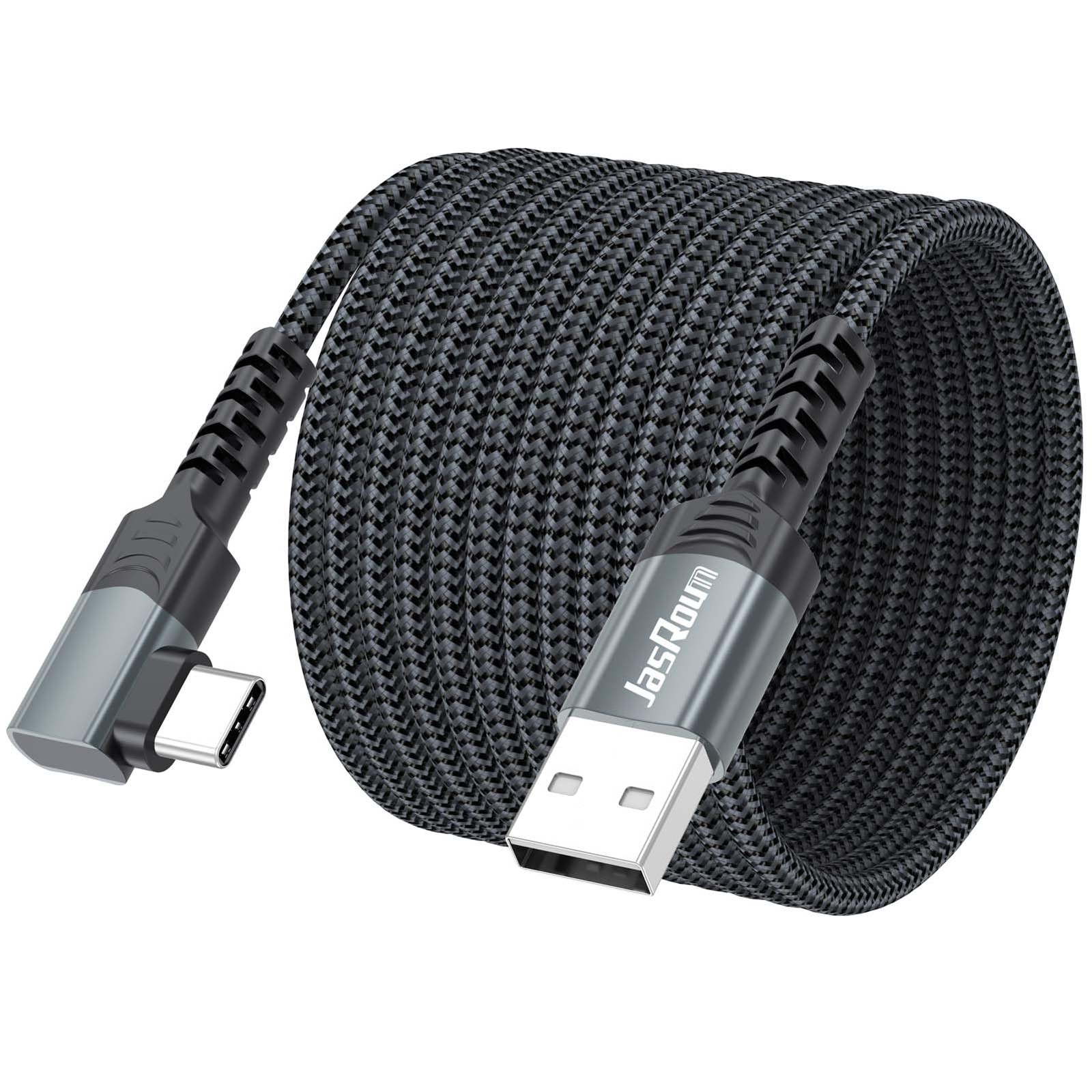 15ft USB C Cable Right Angle, 3A Fast Charging Long Type C 15 Feet, Grey 