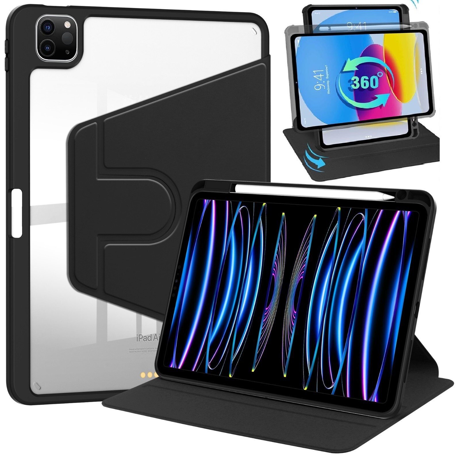 For 13" 12.9" 11" 10.9 iPad Air & iPad Pro Case M5 M4 M3 M2 Rotating Stand Cover