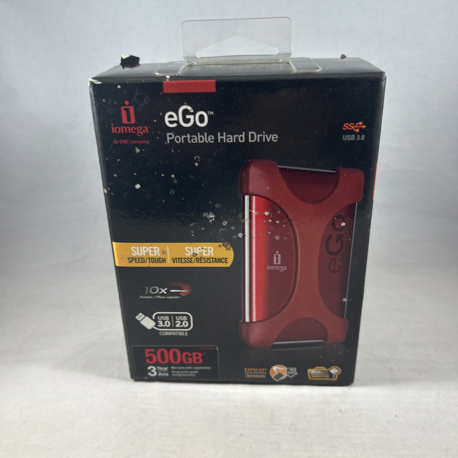Iomega eGo 500GB Portable External Hard Drive USB 3.0 2.0 Drop Guard New READ