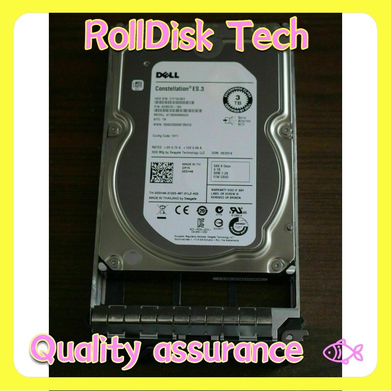 New Dell 55H49 055H49 3TB 7200RPM 6Gb/s 3.5" SAS ST3000NM0023 Hard Drive W Tray