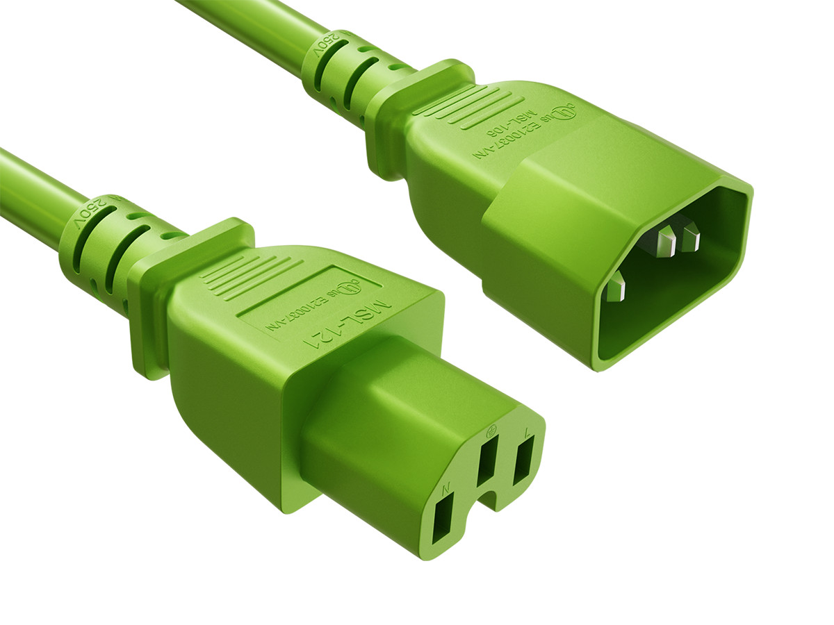 2ft IEC-60320 C14 to C15 PDU Server Power Cord 14AWG 15A/250V SJT, Green