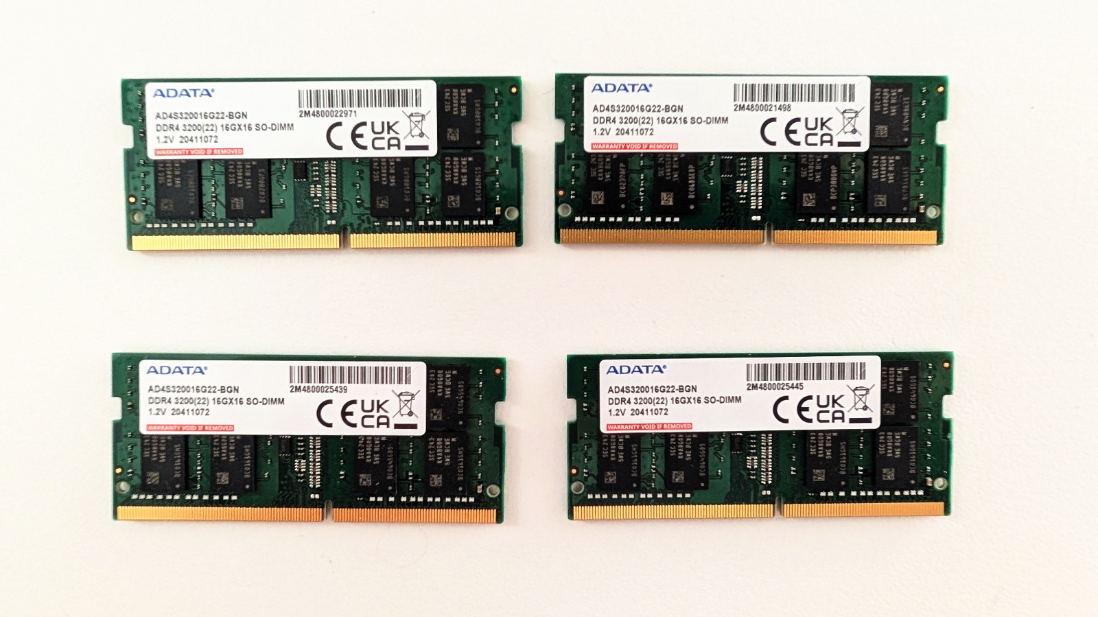 Lot of 4 ADATA 16GB SODIMM DDR4 3200 AD4S320016G22