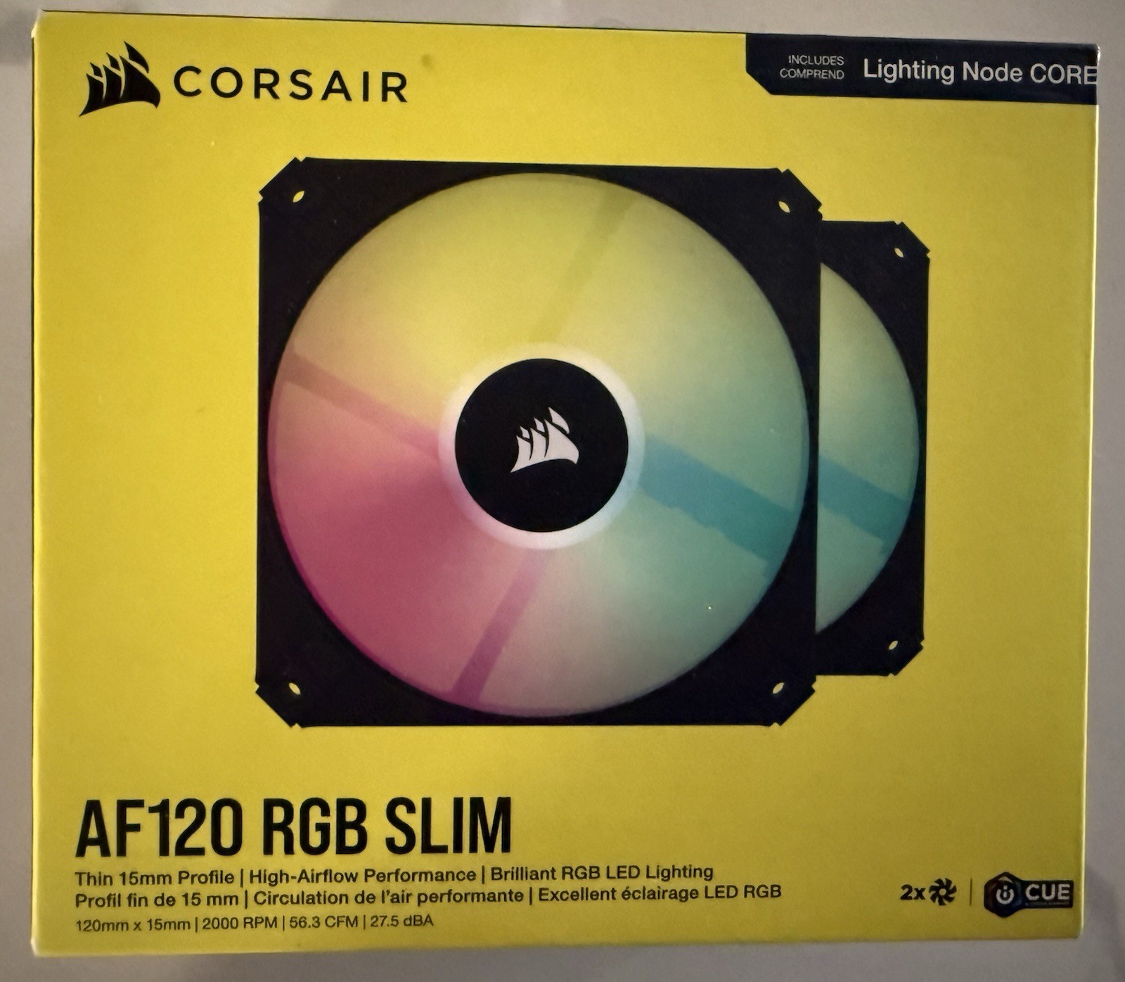Corsair iCUE AF120 RGB Slim 120mm PWM Fan 2-Pack Lighting Node Core Black
