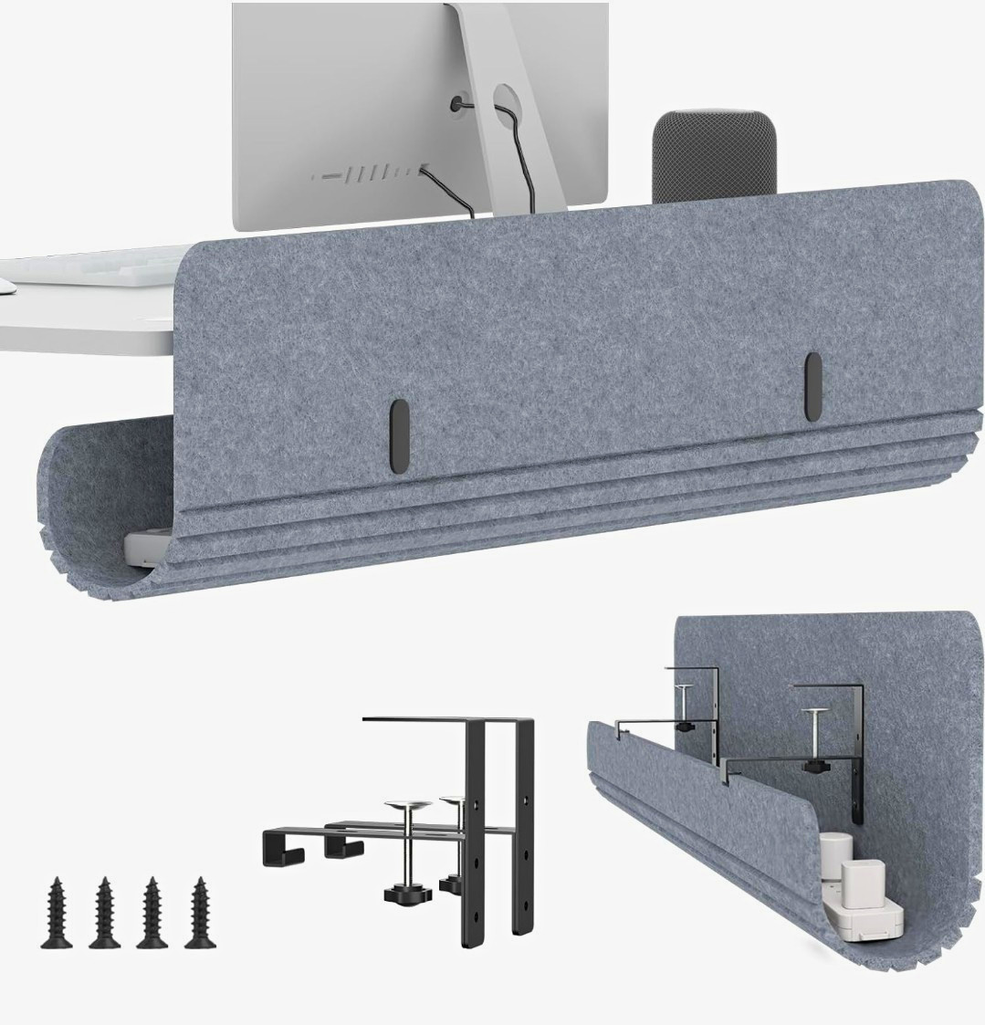 Bramasen Under Desk Clamp-On Cable Management Tray, Gray, Adjustable 47.2"