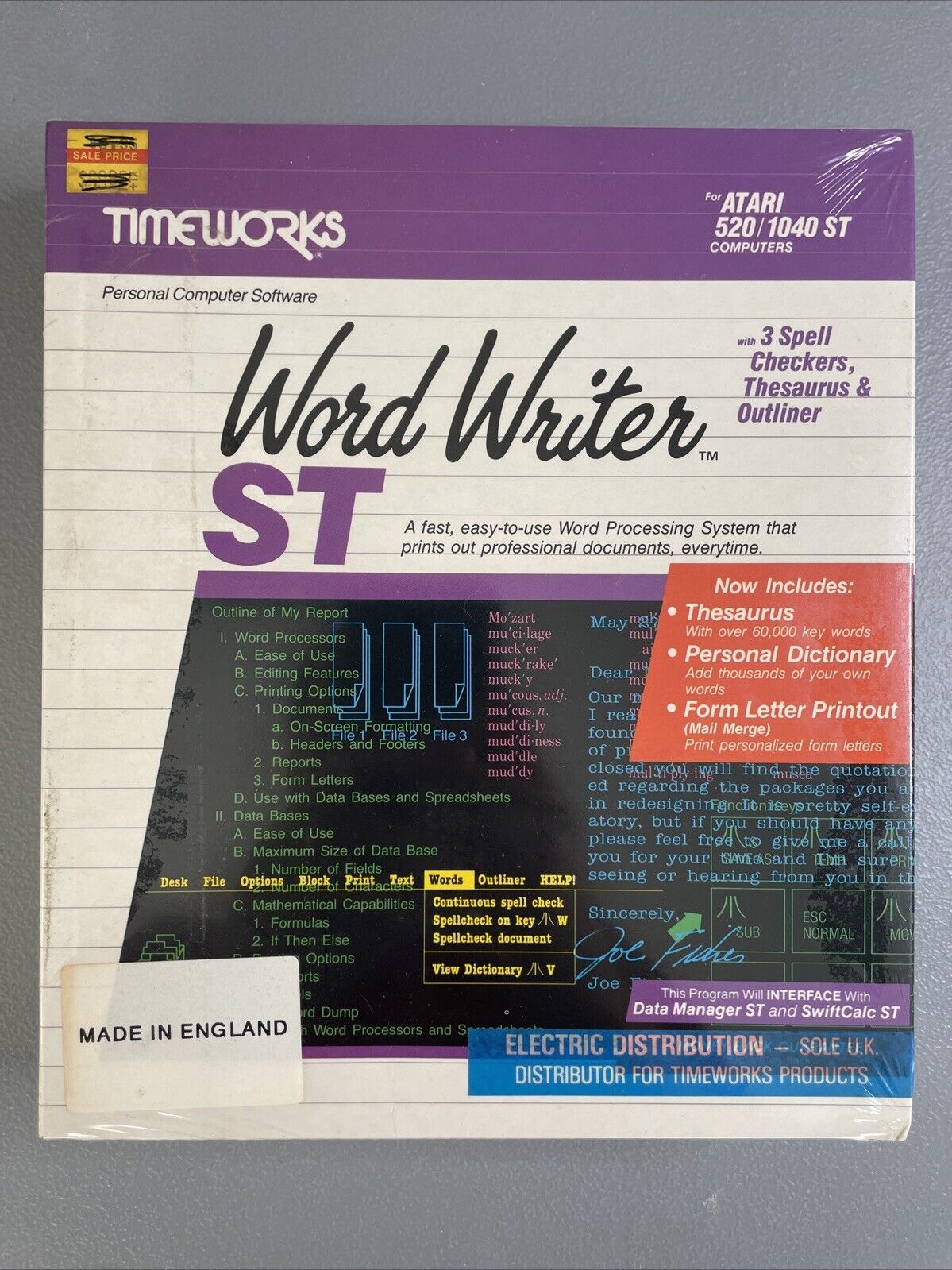 Vintage Timeworks Word Writer For Atari 520/1040 ST Computers BIG BOX SEALED NOS