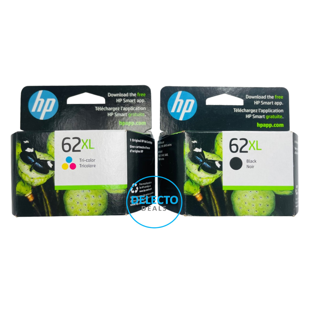 GENUINE 2-PACK HP 62XL BLACK & COLOR INK CARTRIDGES OFFICEJET 5740 SEALED 12/26+