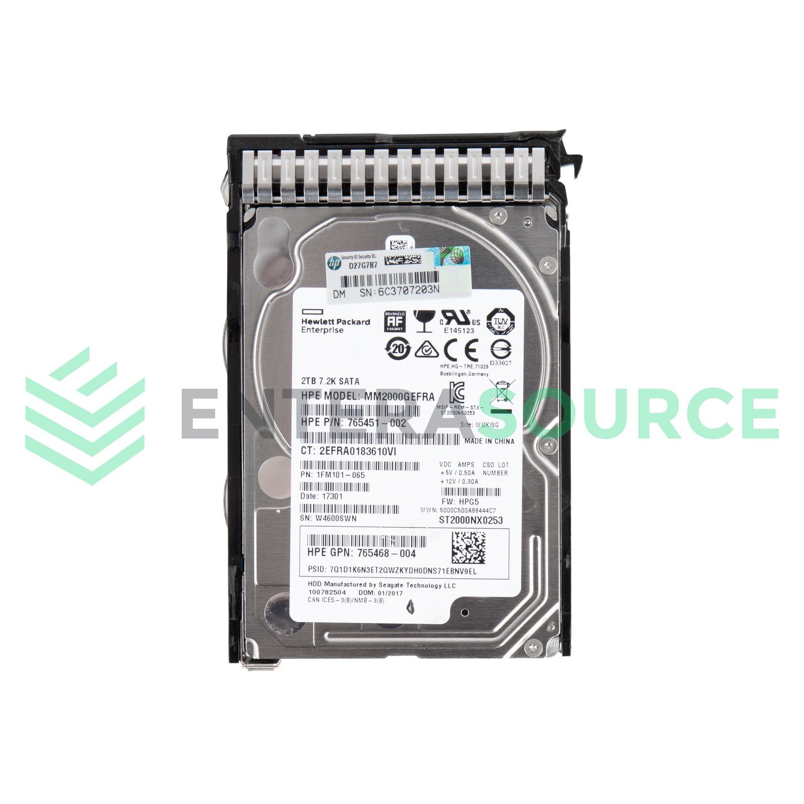 HPE 765869-001 2TB 7.2K SATA SFF 6Gbps 512e SC Hard Drive | 765455-B21