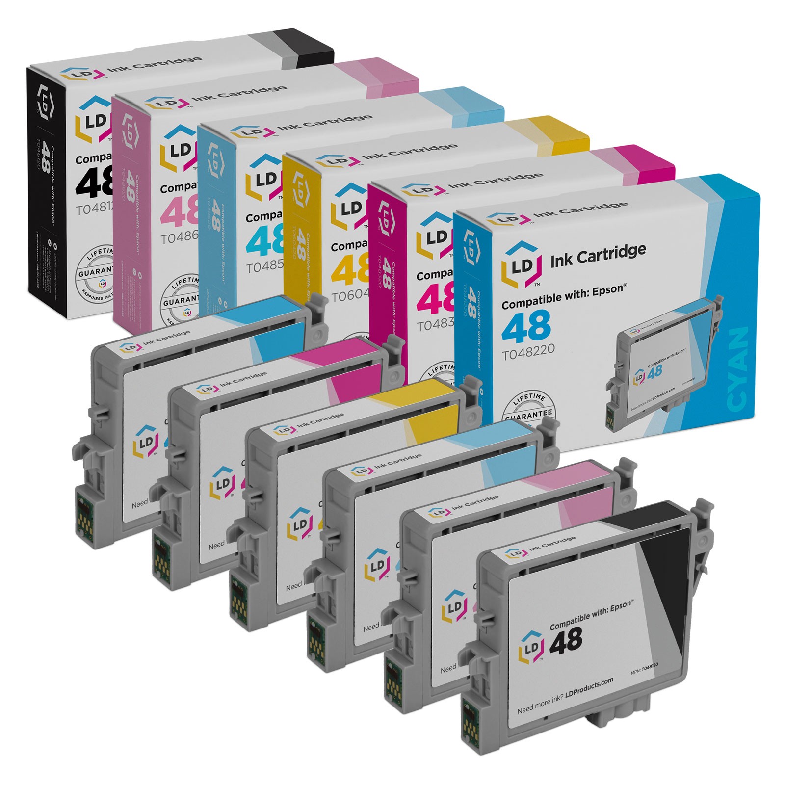 LD Replacement T048 Toner Set of 6 Ink for Epson T048 R300 RX500 RX600 R300M