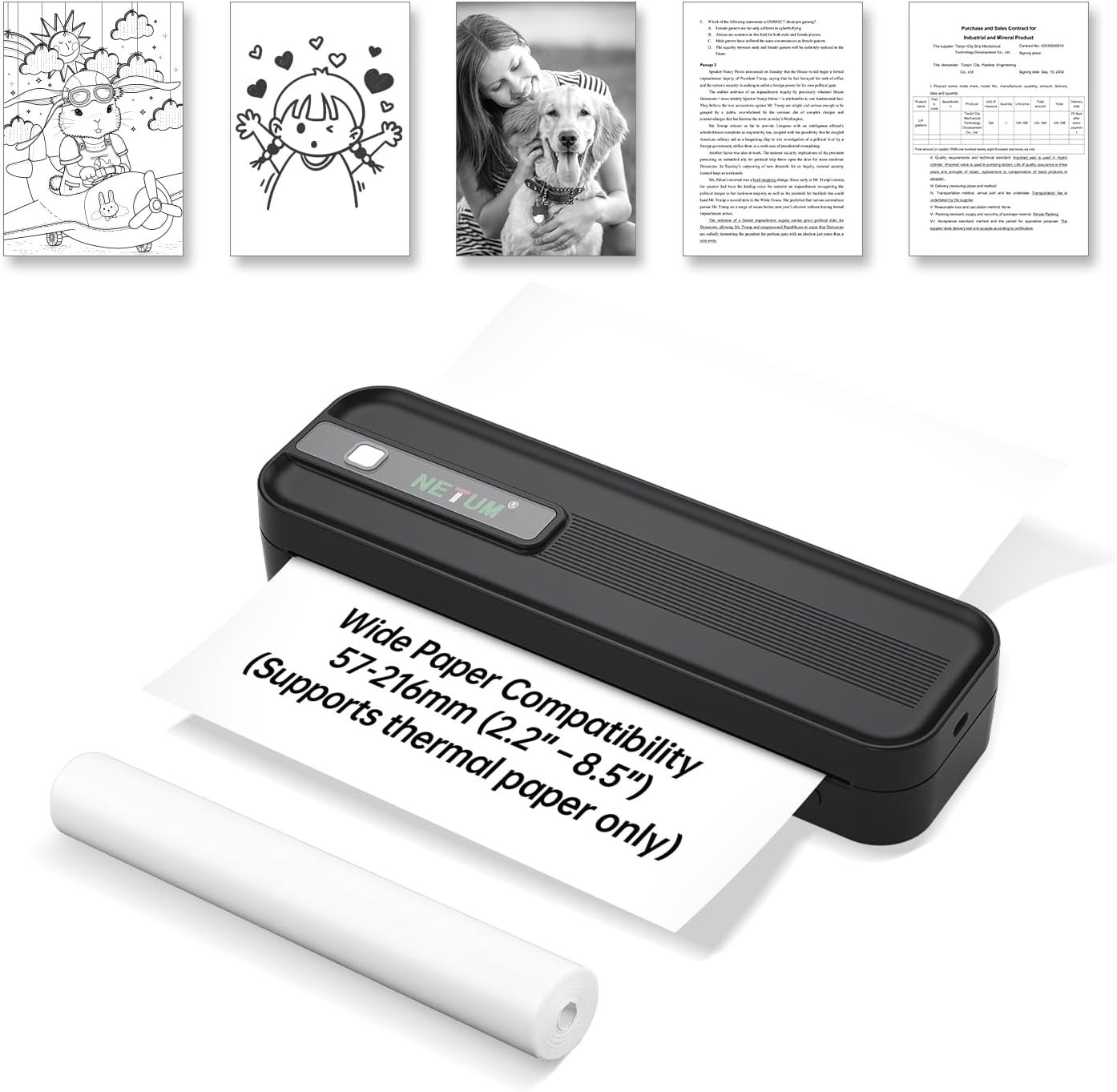 NETUM P801X Portable Thermal Printer, Wireless Bluetooth & Inkless, Smudge Free 