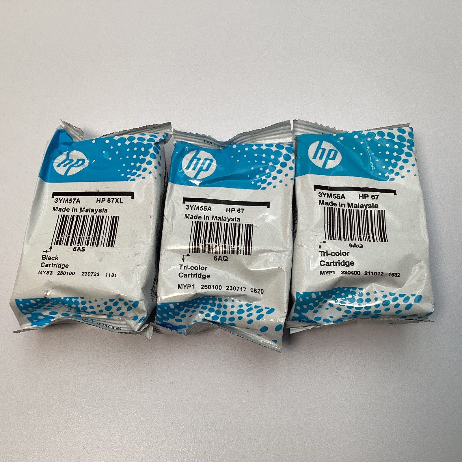 Lot of 3 HP 67 & 67XL Ink Cartridges 3YM57A 3YM55A Black & Tri-Color 2023 - 2025